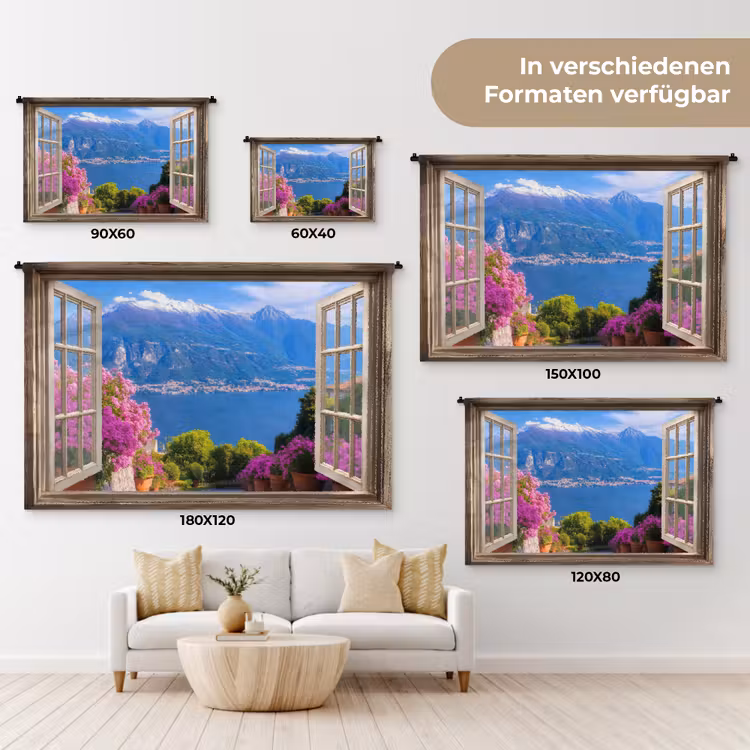 Doorkijk - Berg - Landschap - Uitzicht - Meer Wandkleed katoen klein -tsfeer8_DE