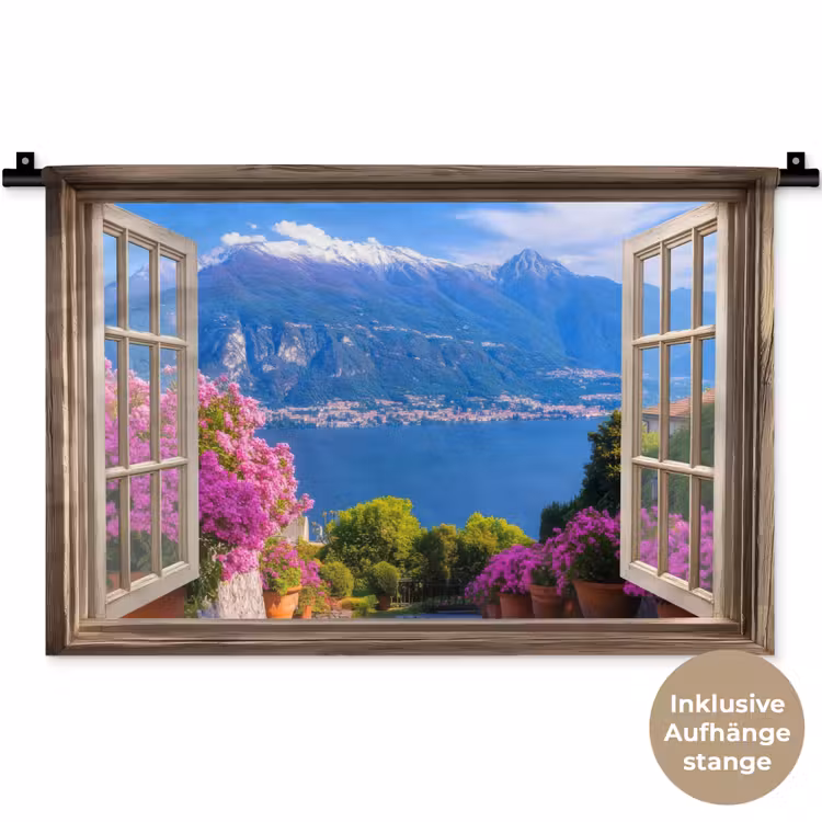 Doorkijk - Berg - Landschap - Uitzicht - Meer Wandkleed katoen klein -t3d_DE