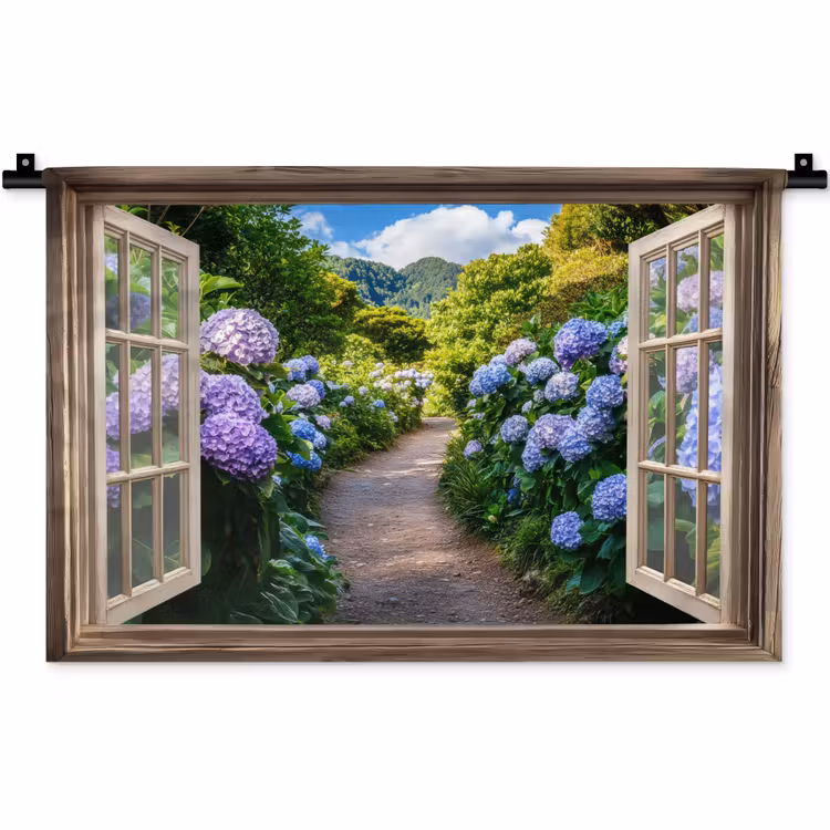 Doorkijk - Hortensia - Pad - Natuur Wandkleed katoen klein -zz3d