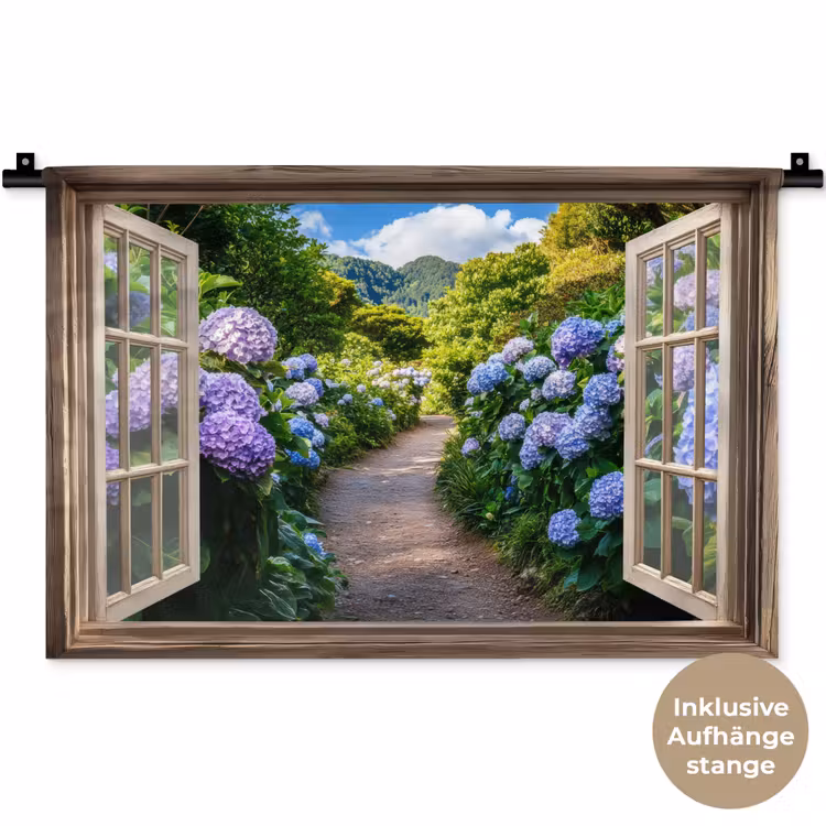 Doorkijk - Hortensia - Pad - Natuur Wandkleed katoen klein -t3d_DE
