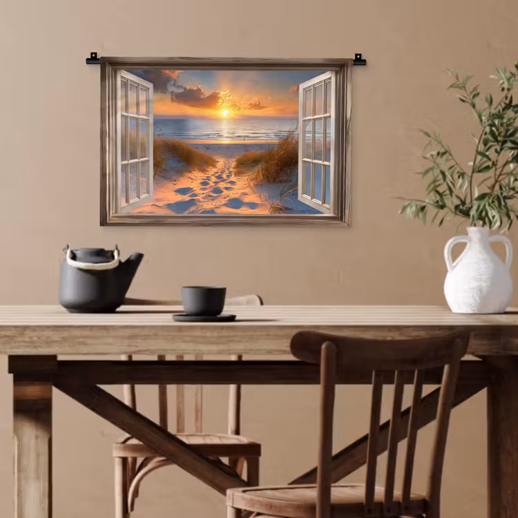 Doorkijk - Strand - Duinen - Zonsondergang Wandkleed katoen klein -sfeer6