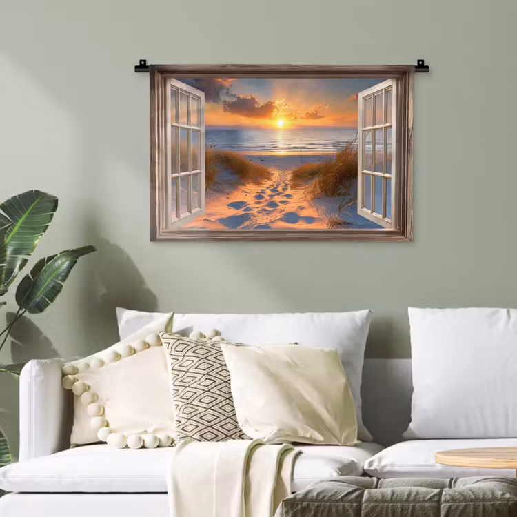 Doorkijk - Strand - Duinen - Zonsondergang Wandkleed katoen klein -sfeer7