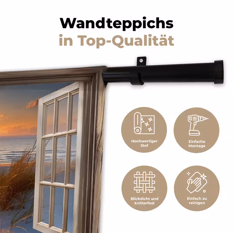 Doorkijk - Strand - Duinen - Zonsondergang Wandkleed katoen klein -tsfeer2_DE