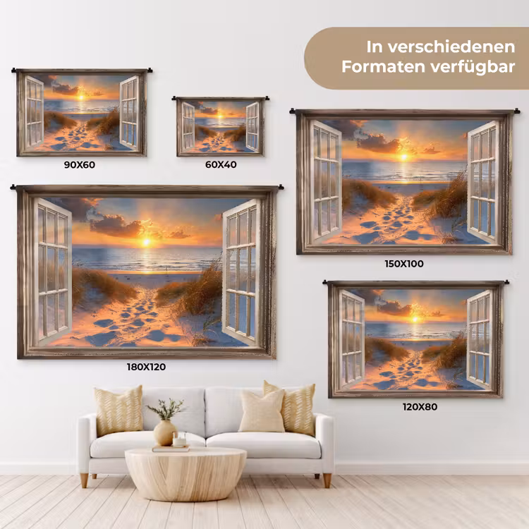 Doorkijk - Strand - Duinen - Zonsondergang Wandkleed katoen klein -tsfeer8_DE