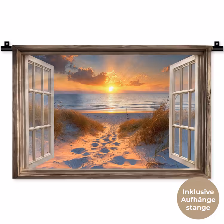 Doorkijk - Strand - Duinen - Zonsondergang Wandkleed katoen klein -t3d_DE
