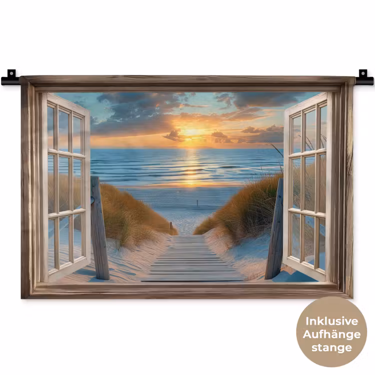 Doorkijk - Strand - Pad - Zonsondergang Wandkleed katoen klein -t3d_DE