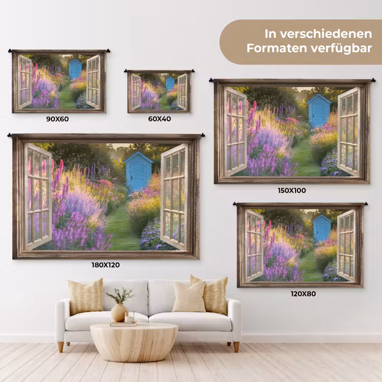 Doorkijk - Bloemen - Raam - Natuur Wandkleed katoen klein -tsfeer8_DE