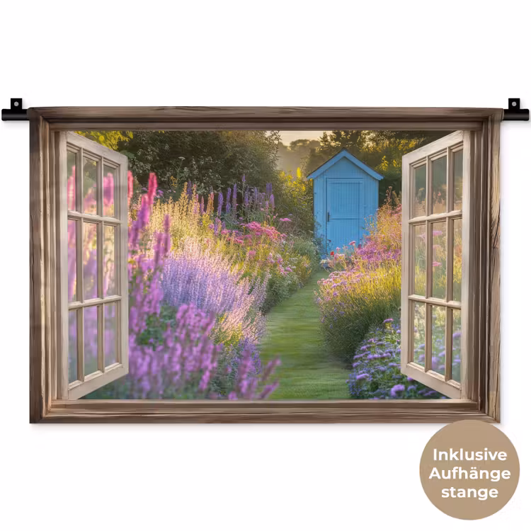 Doorkijk - Bloemen - Raam - Natuur Wandkleed katoen klein -t3d_DE
