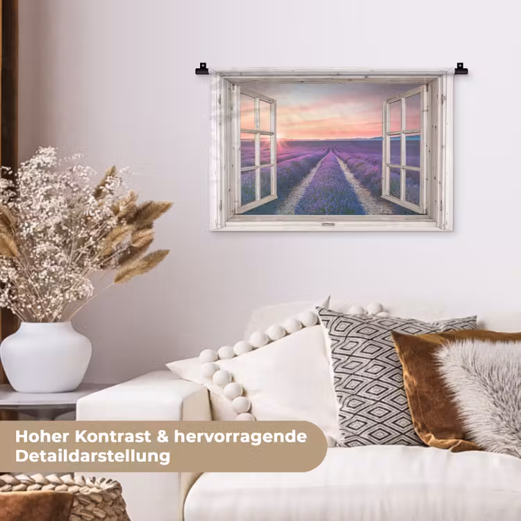 Doorkijk - Lavendel - Bloemen - Hout - Zonsondergang - Paars Wandkleed katoen klein -tsfeer1_DE