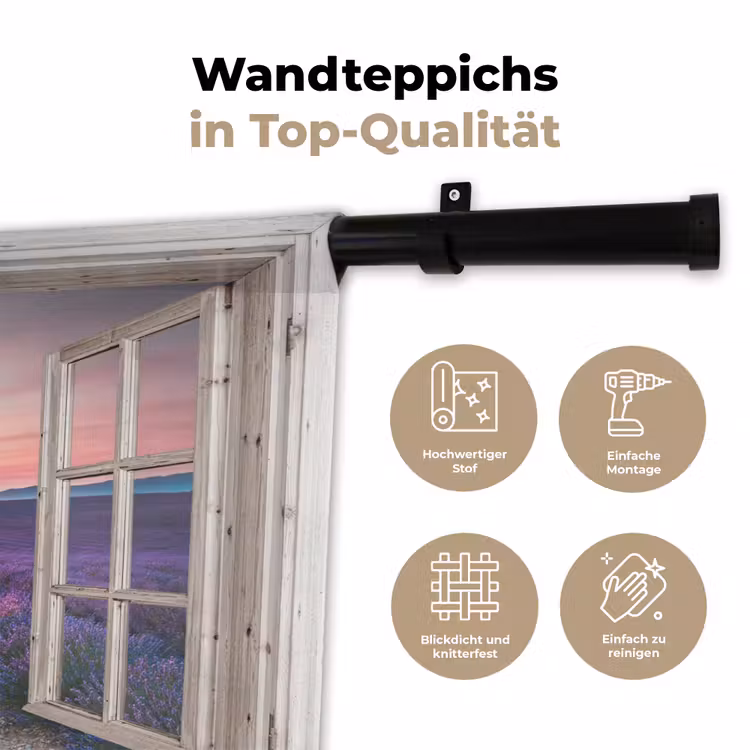 Doorkijk - Lavendel - Bloemen - Hout - Zonsondergang - Paars Wandkleed katoen klein -tsfeer2_DE