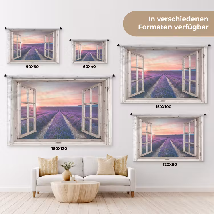 Doorkijk - Lavendel - Bloemen - Hout - Zonsondergang - Paars Wandkleed katoen klein -tsfeer8_DE