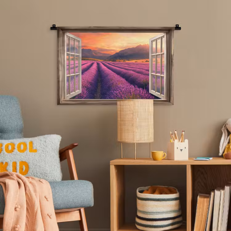 Doorkijk - Lavendel - Landschap - Bloemen - Paars Wandkleed katoen klein -wsfeer4_kind