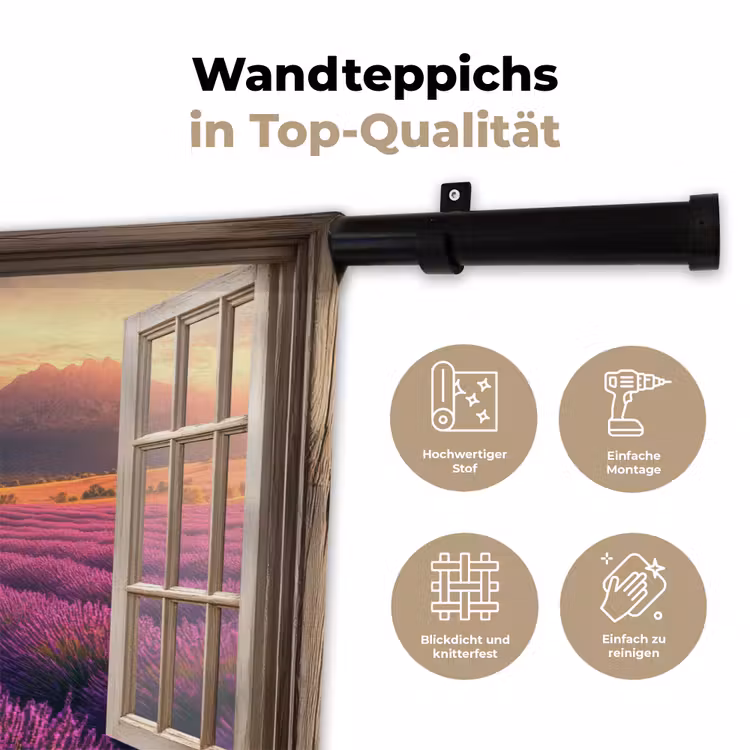 Doorkijk - Lavendel - Landschap - Bloemen - Paars Wandkleed katoen klein -tsfeer2_DE