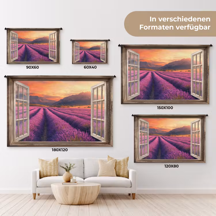 Doorkijk - Lavendel - Landschap - Bloemen - Paars Wandkleed katoen klein -tsfeer8_DE