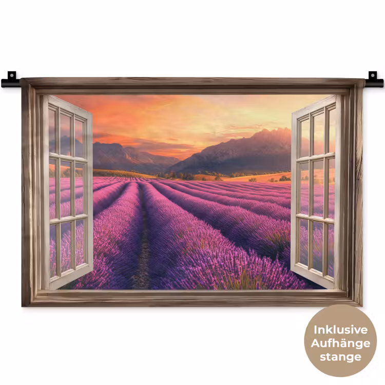 Doorkijk - Lavendel - Landschap - Bloemen - Paars Wandkleed katoen klein -t3d_DE