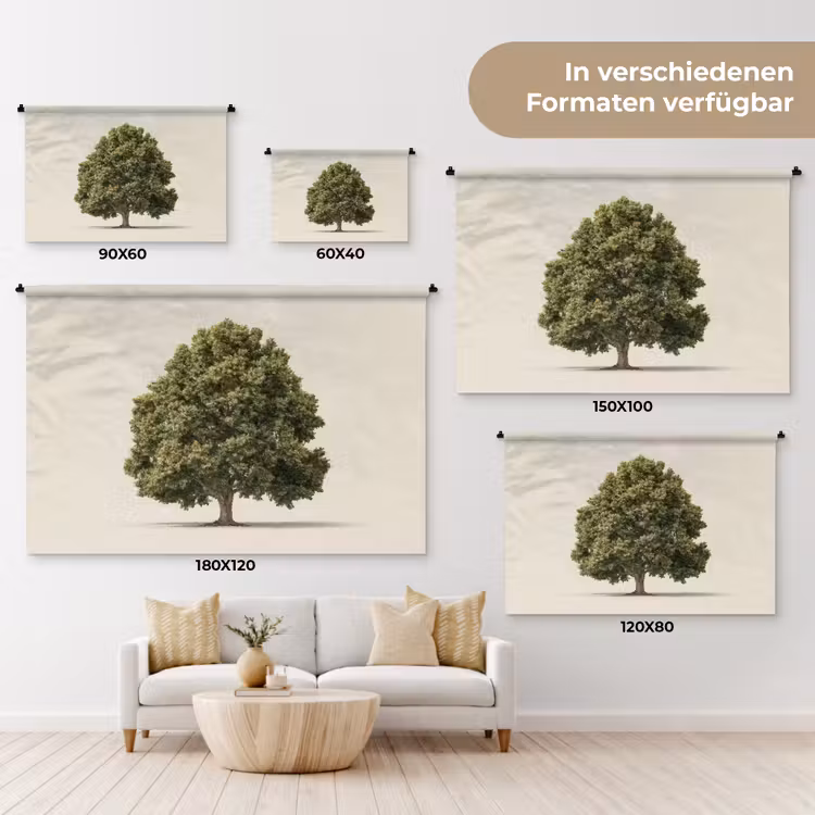 Eikenboom - Groen - Lichte achtergrond Wandkleed katoen klein -tsfeer8_DE