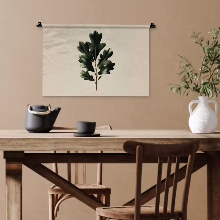 Eikenbladeren - Beige - Groen - Golvende randen Wandkleed katoen klein -sfeer6