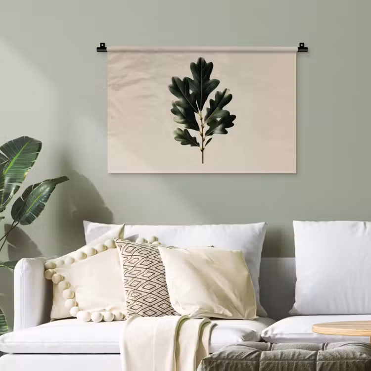 Eikenbladeren - Beige - Groen - Golvende randen Wandkleed katoen klein -sfeer7