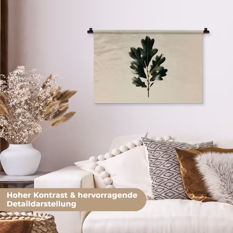 Eikenbladeren - Beige - Groen - Golvende randen Wandkleed katoen klein -tsfeer1_DE