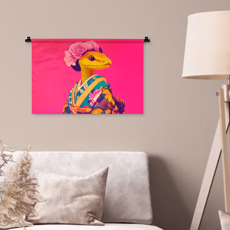 Hagedis - Bloemen - Roze - Kimono Wandkleed katoen klein -sfeer4