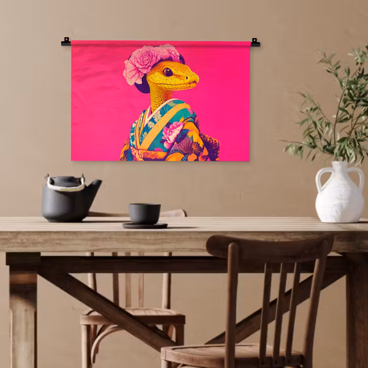 Hagedis - Bloemen - Roze - Kimono Wandkleed katoen klein -sfeer6