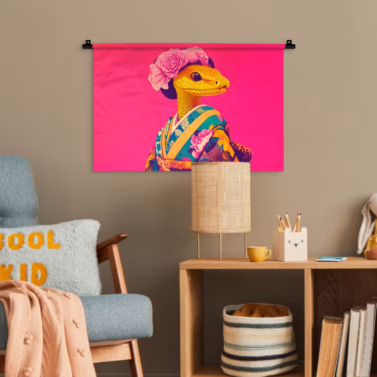 Hagedis - Bloemen - Roze - Kimono Wandkleed katoen klein -wsfeer4_kind