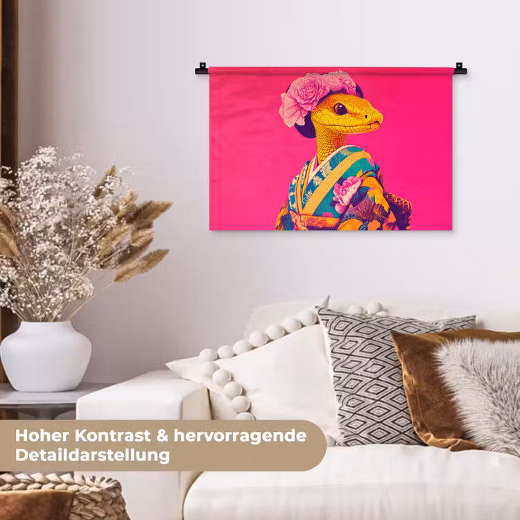 Hagedis - Bloemen - Roze - Kimono Wandkleed katoen klein -tsfeer1_DE