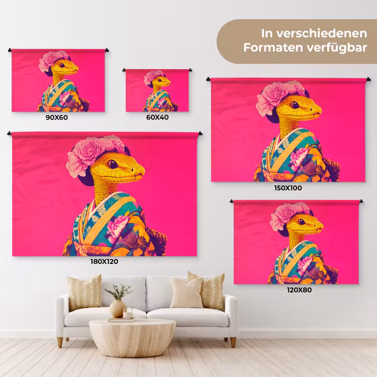 Hagedis - Bloemen - Roze - Kimono Wandkleed katoen klein -tsfeer8_DE