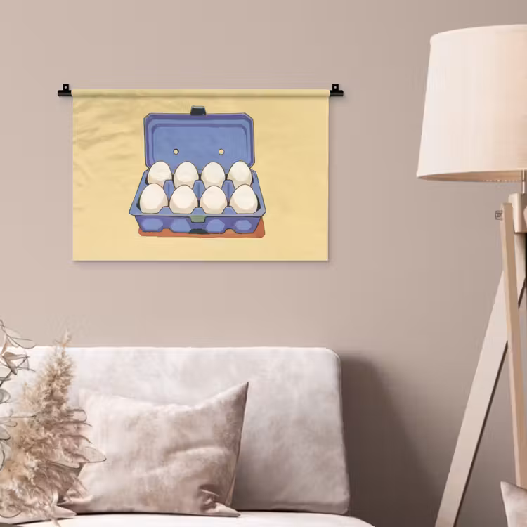Eieren - Doos - Minimalistisch - Blauw Wandkleed katoen klein -sfeer4