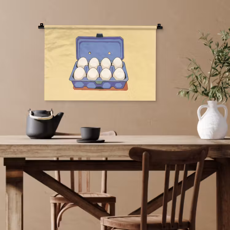 Eieren - Doos - Minimalistisch - Blauw Wandkleed katoen klein -sfeer6