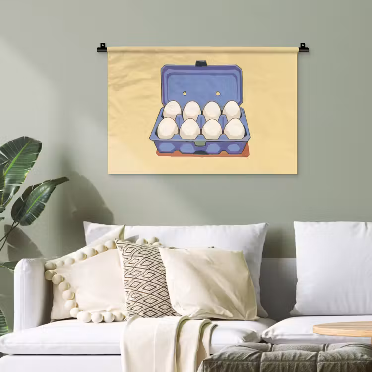 Eieren - Doos - Minimalistisch - Blauw Wandkleed katoen klein -sfeer7