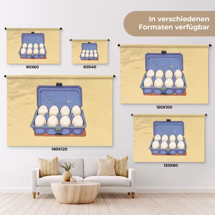 Eieren - Doos - Minimalistisch - Blauw Wandkleed katoen klein -tsfeer8_DE