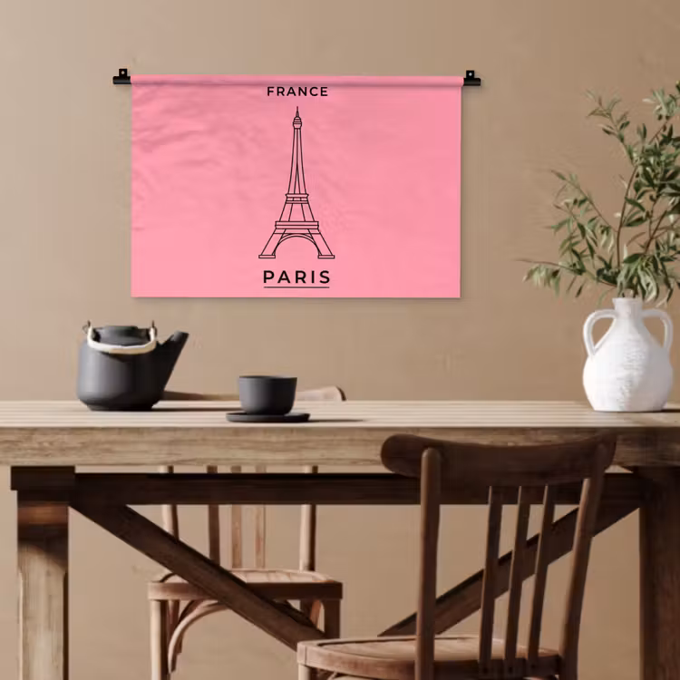 Eiffeltoren - Parijs - Architectuur - Minimalistisch - Roze Wandkleed katoen klein -sfeer6