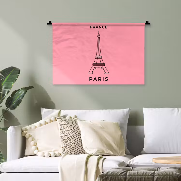 Eiffeltoren - Parijs - Architectuur - Minimalistisch - Roze Wandkleed katoen klein -sfeer7
