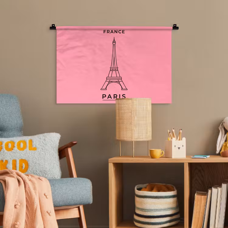 Eiffeltoren - Parijs - Architectuur - Minimalistisch - Roze Wandkleed katoen klein -wsfeer4_kind
