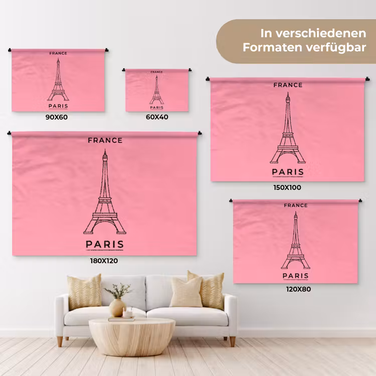 Eiffeltoren - Parijs - Architectuur - Minimalistisch - Roze Wandkleed katoen klein -tsfeer8_DE