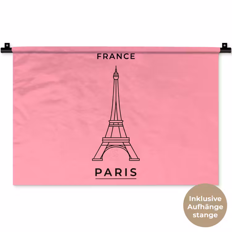 Eiffeltoren - Parijs - Architectuur - Minimalistisch - Roze Wandkleed katoen klein -t3d_DE