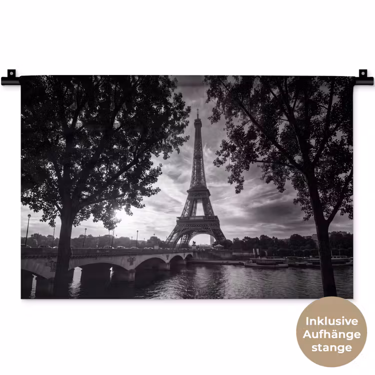 Eiffeltoren - Parijs - Rivier - Architectuur - Zwart-wit Wandkleed katoen klein -t3d_DE