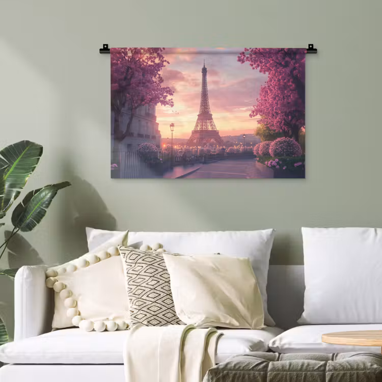 Eiffeltoren - Parijs - Roze Wandkleed katoen klein -sfeer7