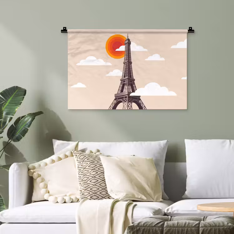 Eiffeltoren - Zon - Architectuur - Abstract - Beige Wandkleed katoen klein -sfeer7
