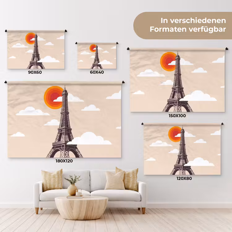 Eiffeltoren - Zon - Architectuur - Abstract - Beige Wandkleed katoen klein -tsfeer8_DE