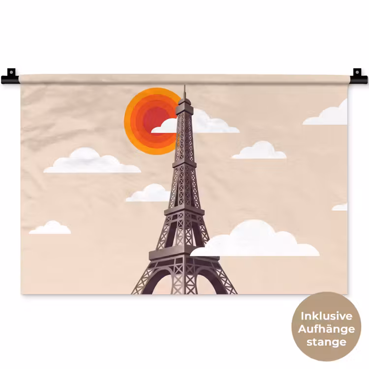 Eiffeltoren - Zon - Architectuur - Abstract - Beige Wandkleed katoen klein -t3d_DE