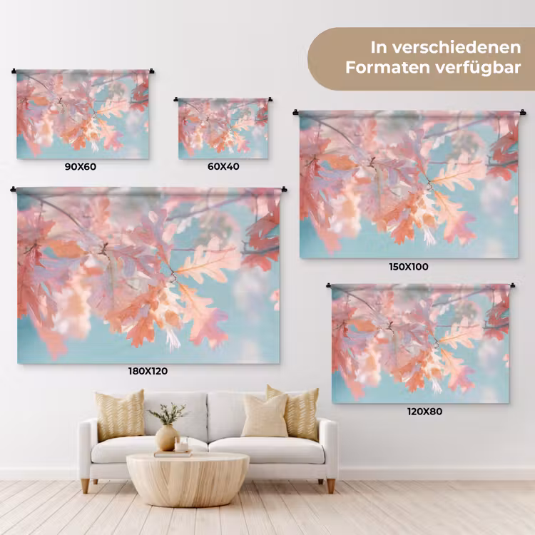 Eikenbladeren - Takken - Roze Wandkleed katoen klein -tsfeer8_DE