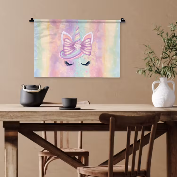 Eenhoorn - Glitters - Regenboog - Pastel Wandkleed katoen klein -sfeer6