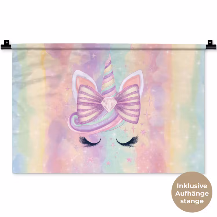 Eenhoorn - Glitters - Regenboog - Pastel Wandkleed katoen klein -t3d_DE