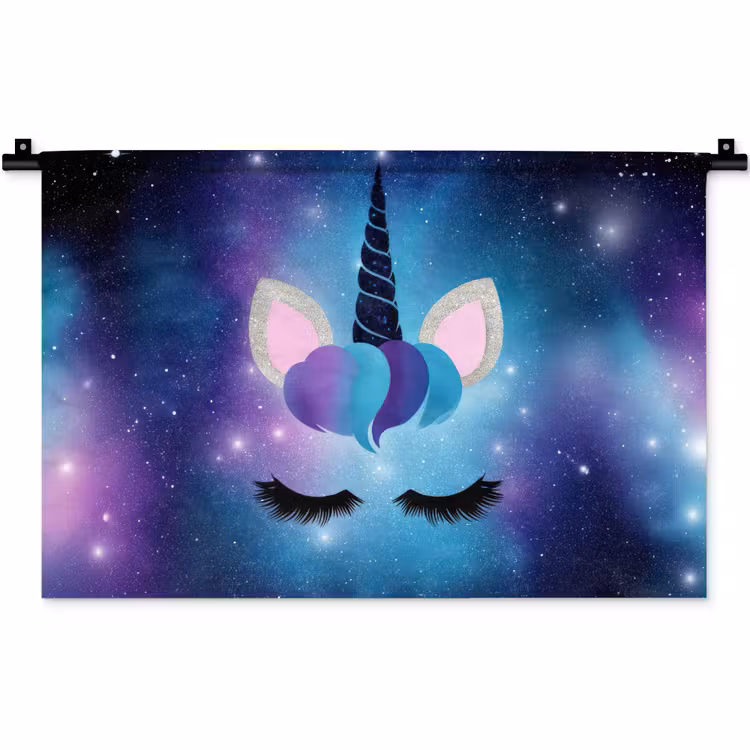 Eenhoorn - Sterren - Magisch - Blauw Wandkleed katoen klein -zz3d
