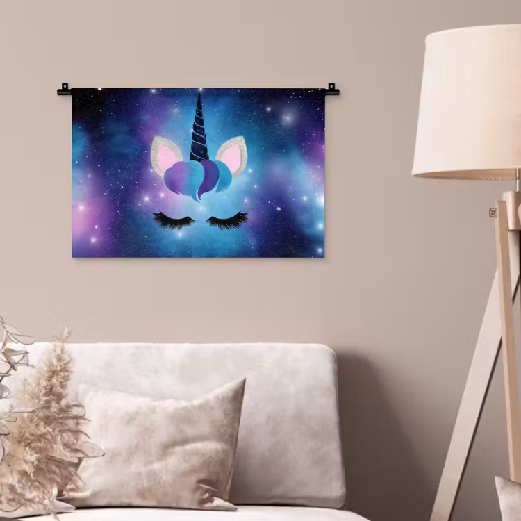 Eenhoorn - Sterren - Magisch - Blauw Wandkleed katoen klein -sfeer4