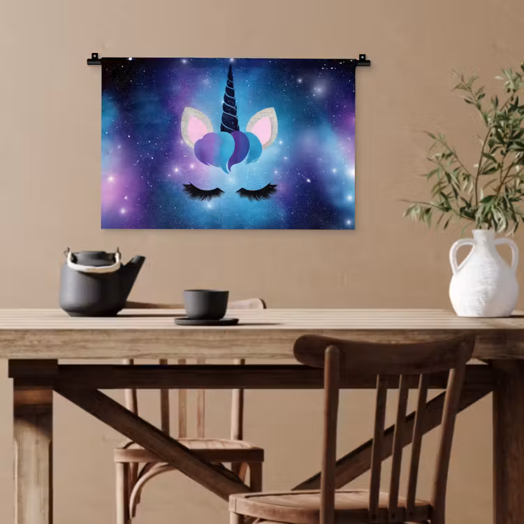 Eenhoorn - Sterren - Magisch - Blauw Wandkleed katoen klein -sfeer6