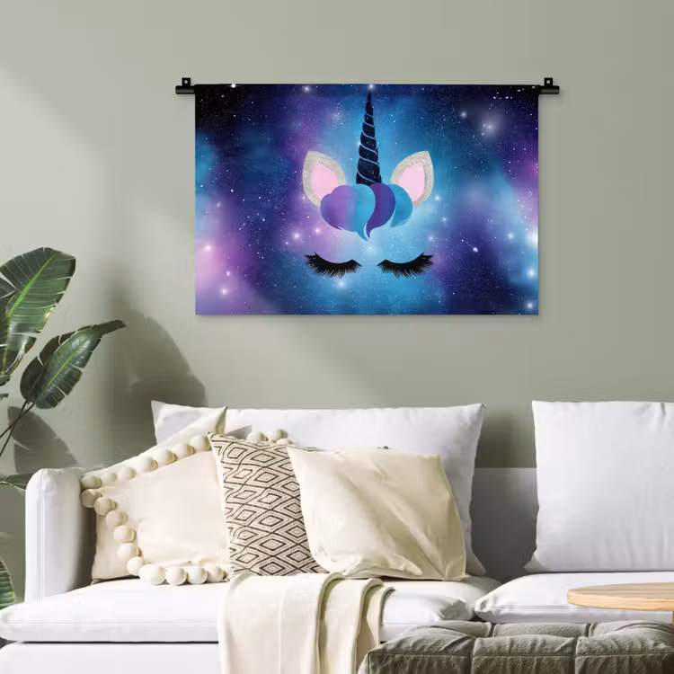 Eenhoorn - Sterren - Magisch - Blauw Wandkleed katoen klein -sfeer7
