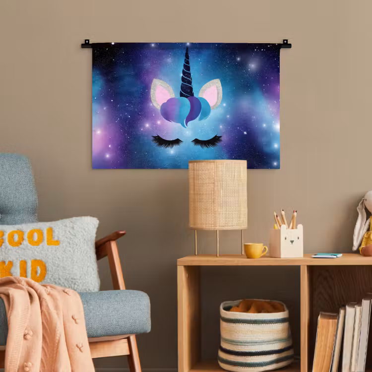 Eenhoorn - Sterren - Magisch - Blauw Wandkleed katoen klein -wsfeer4_kind
